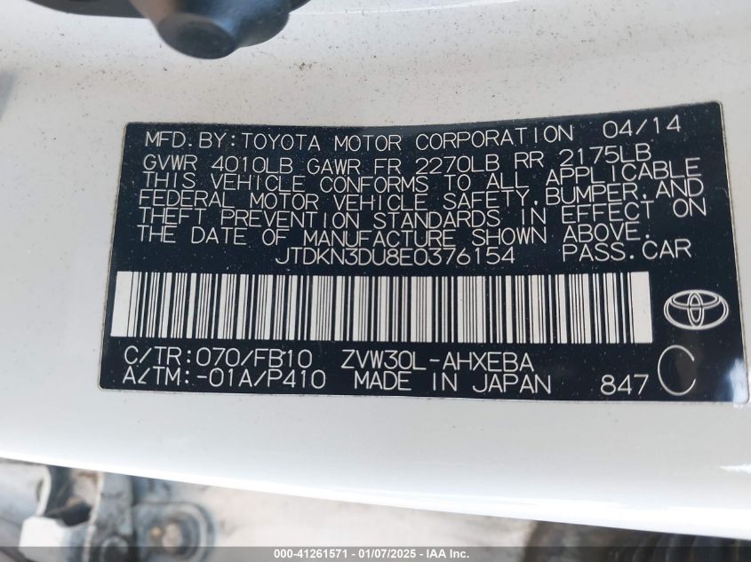 VIN JTDKN3DU8E0376154 2014 Toyota Prius, Two no.9