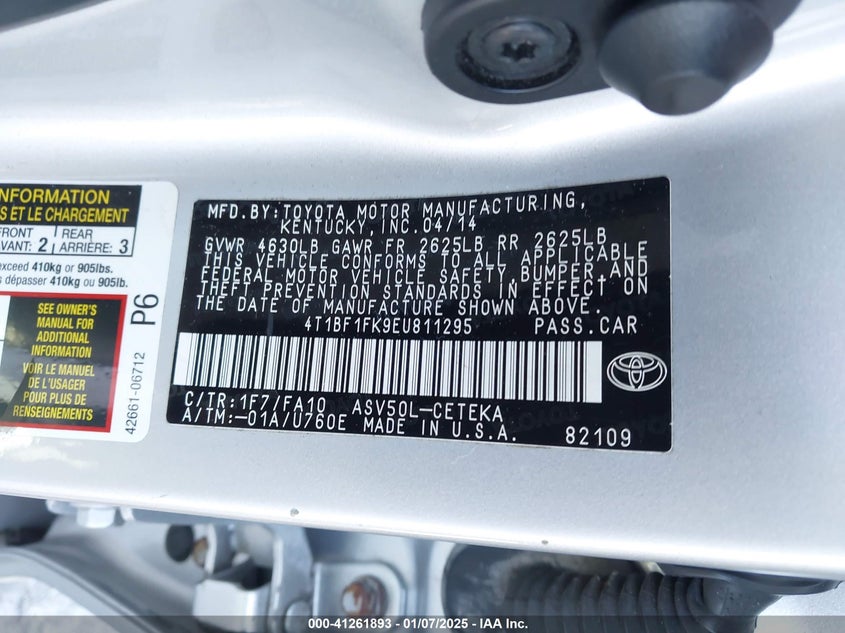 2014 TOYOTA CAMRY VIN: 4T1BF1FK9EU811295