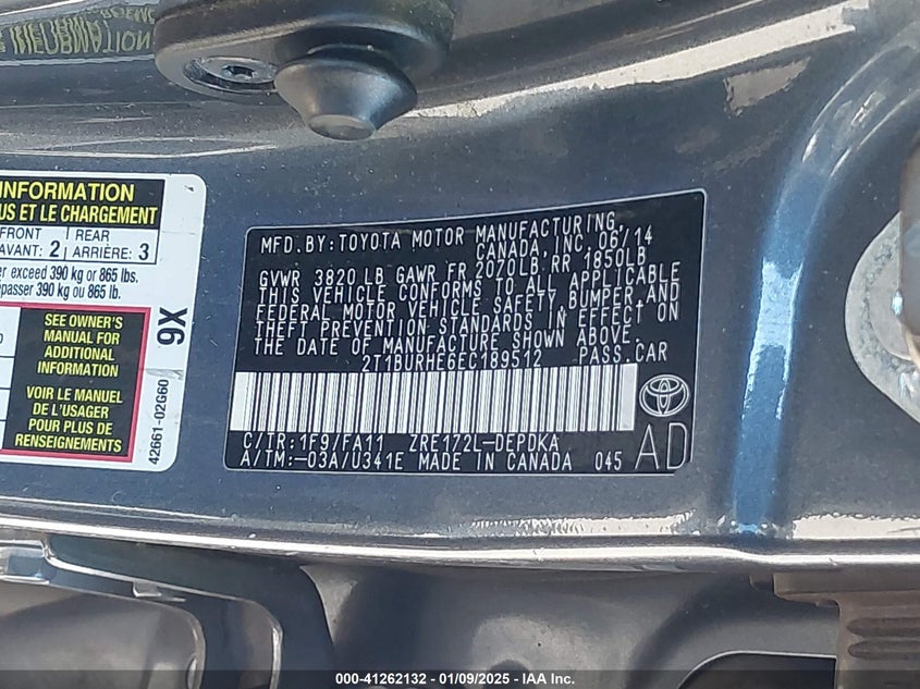 2014 TOYOTA COROLLA L - 2T1BURHE6EC189512