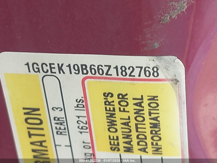 2006 CHEVROLET SILVERADO 1500 VIN: 1GCEK19B66Z182768