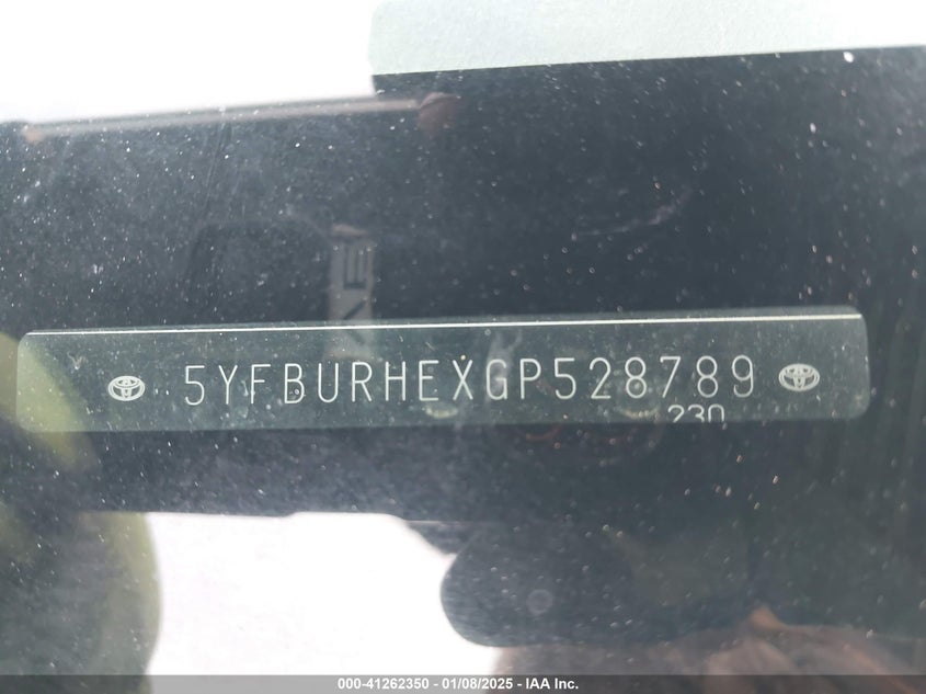 2016 TOYOTA COROLLA VIN: 5YFBURHEXGP528789