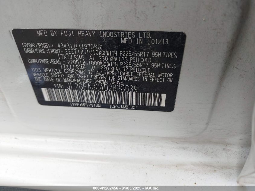 2013 Subaru Xv Crosstrek 2.0I Limited VIN: JF2GPAGC4D2838639 Lot: 41262456