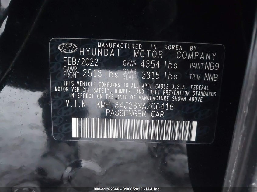2022 HYUNDAI SONATA VIN: KMHL34J26NA206416