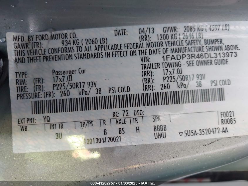 VIN 1FADP3R46DL313973 2013 FORD FOCUS ELECTRIC no.9