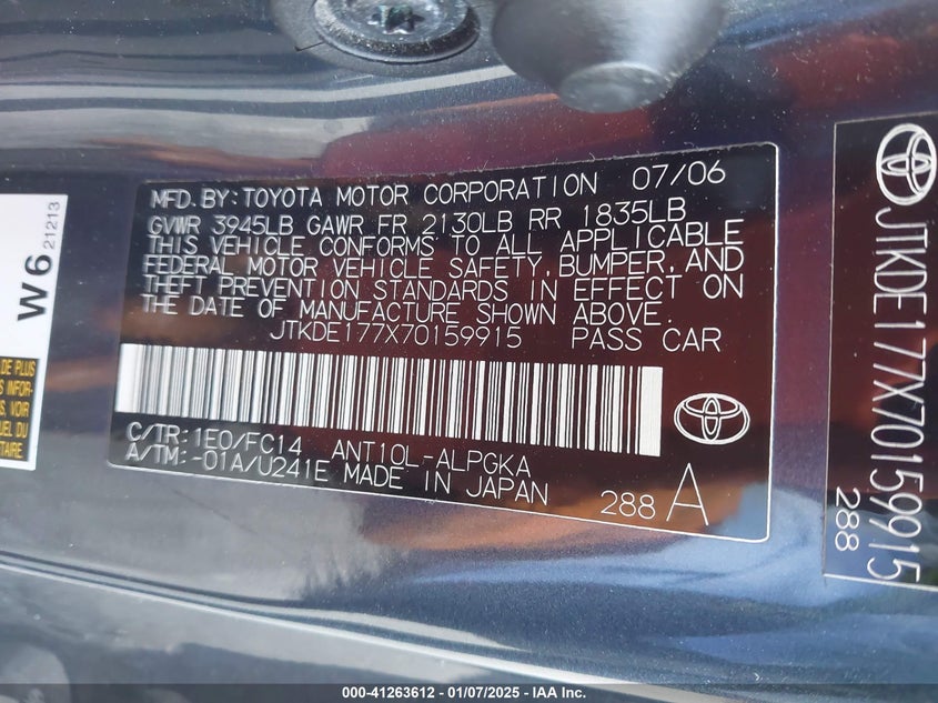 2007 TOYOTA SCION TC VIN: JTKDE177X70159915