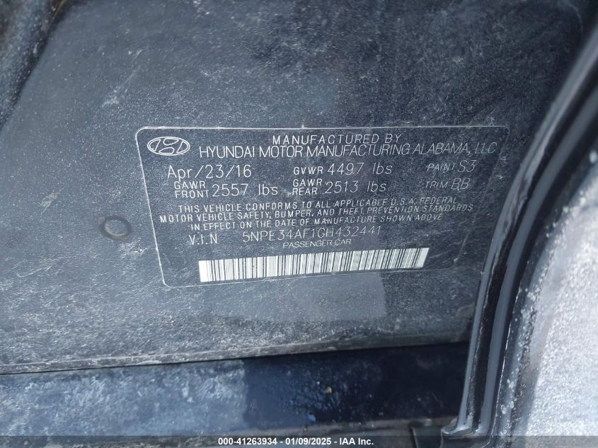 VIN 5NPE34AF1GH432441 2016 HYUNDAI SONATA no.9