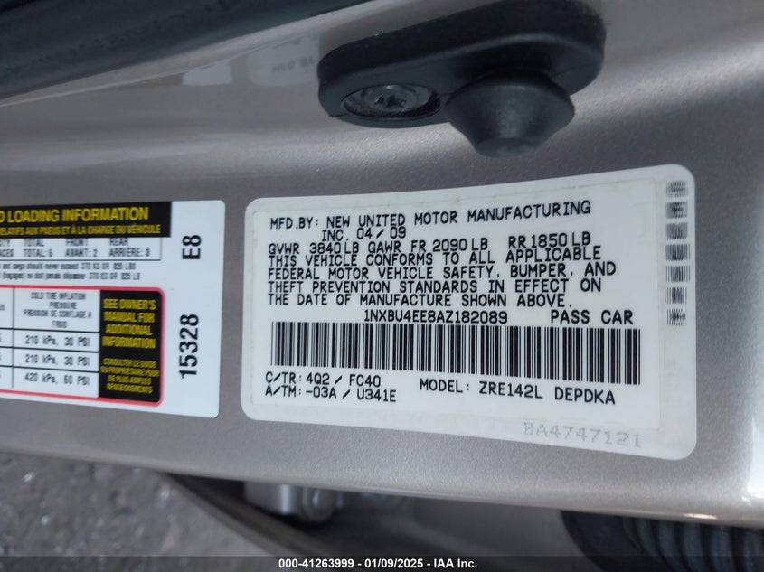 2010 TOYOTA COROLLA VIN: 1NXBU4EE8AZ182089