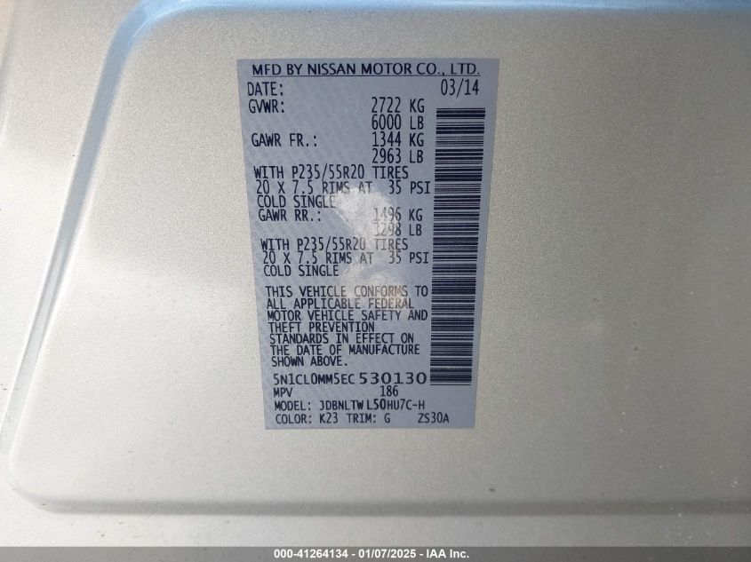 VIN 5N1CL0MM5EC530130 2014 INFINITI QX60 HYBRID no.9