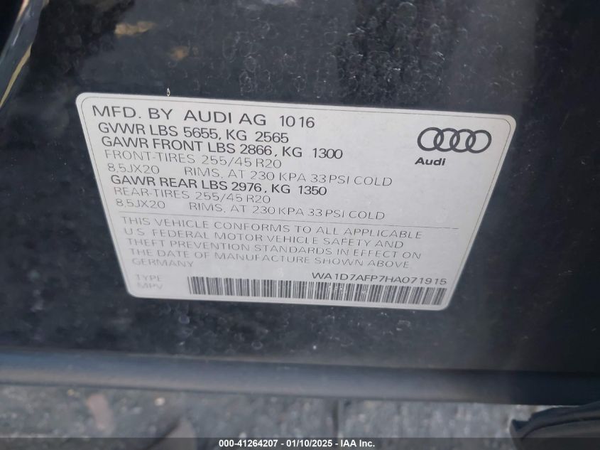 VIN WA1D7AFP7HA071915 2017 Audi Q5, 3.0T Premium Plus no.9