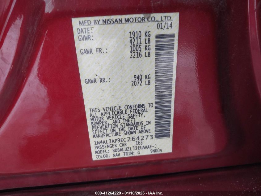 VIN 1N4AL3AP9EC264273 2014 Nissan Altima, 2.5 SV no.9