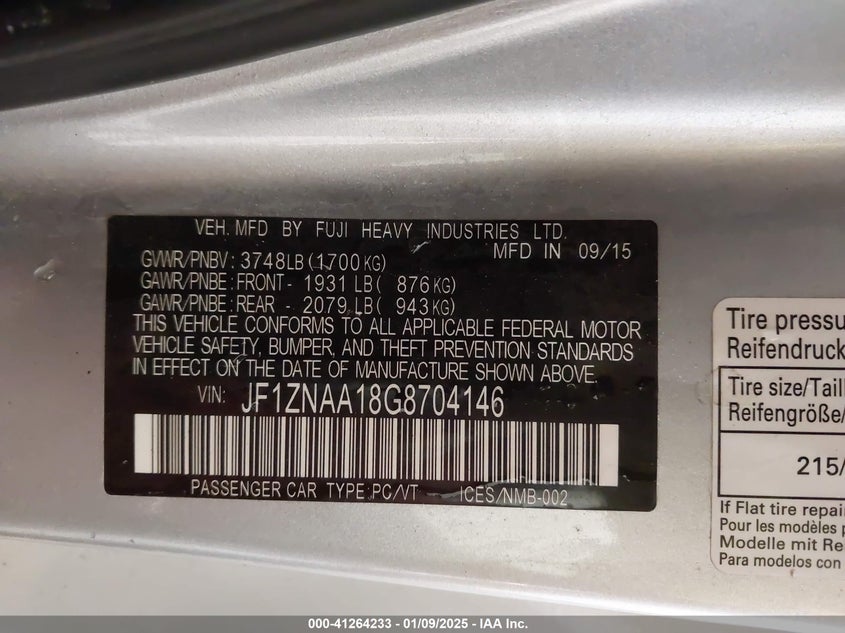 2016 TOYOTA SCION FR-S VIN: JF1ZNAA18G8704146
