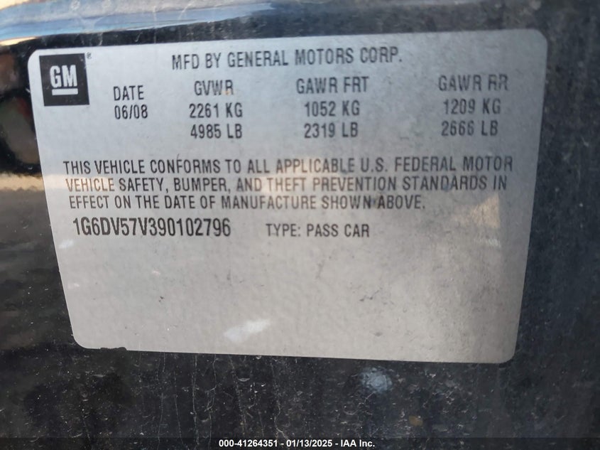 2009 CADILLAC CTS VIN: 1G6DV57V390102796