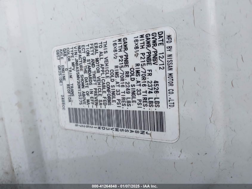 2013 NISSAN ROGUE VIN: JN8AS5MV3DW125275