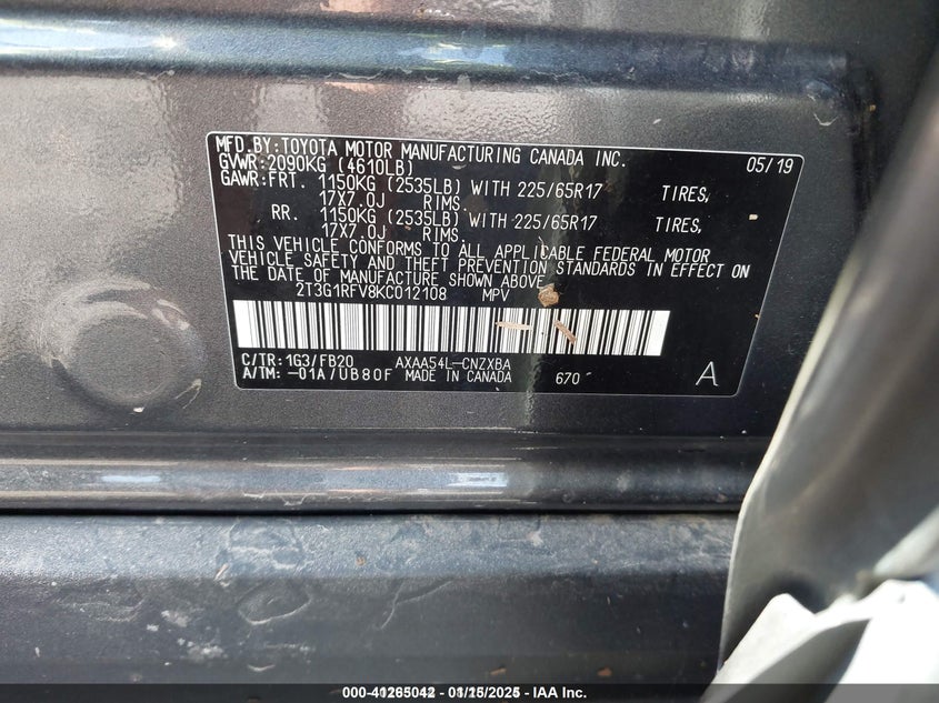 2019 TOYOTA RAV4 LE - 2T3G1RFV8KC012108