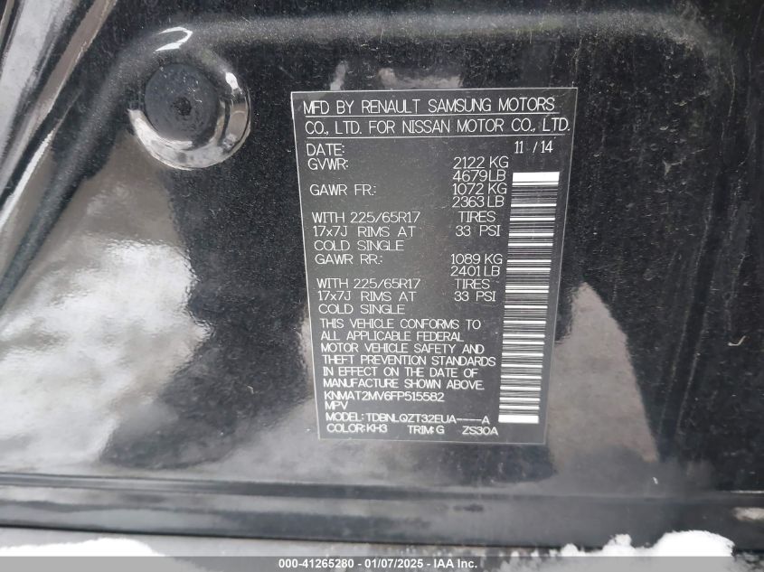 VIN KNMAT2MV6FP515582 2015 NISSAN ROGUE no.9