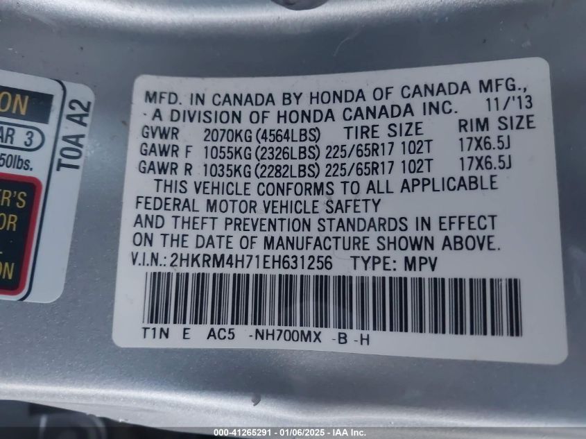 VIN 2HKRM4H71EH631256 2014 Honda CR-V, Ex-L no.9