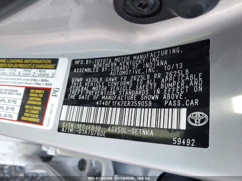 VIN 4T4BF1FK7ER359059 2014 TOYOTA CAMRY no.9