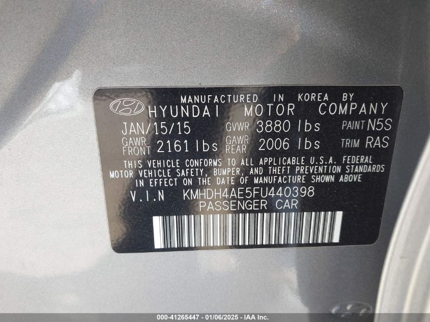 VIN KMHDH4AE5FU440398 2015 HYUNDAI ELANTRA no.9