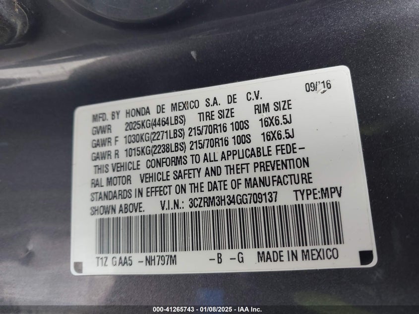 2016 HONDA CR-V LX - 3CZRM3H34GG709137