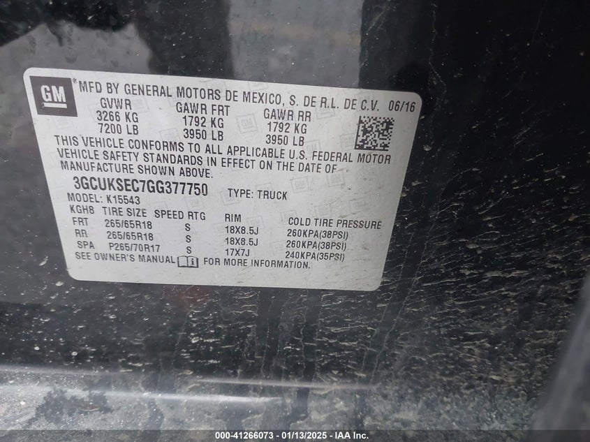 2016 CHEVROLET SILVERADO 1500 2LZ - 3GCUKSEC7GG377750