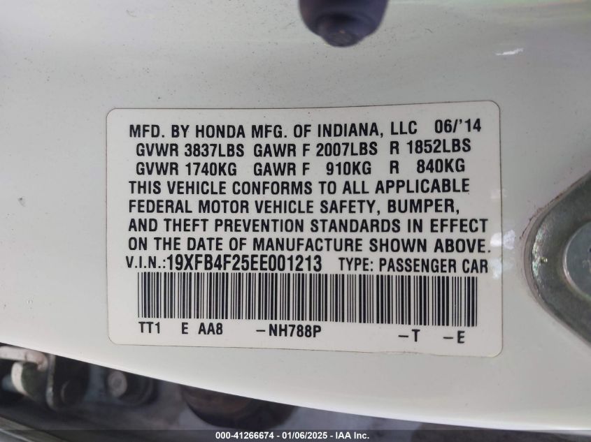 VIN 19XFB4F25EE001213 2014 Honda Civic, Hybrid no.9