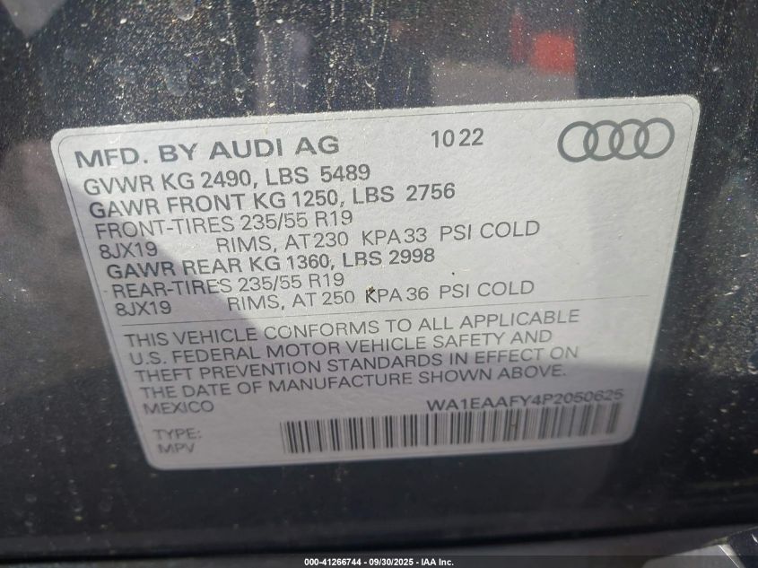2023 Audi Q5 Premium Plus 45 Tfsi S Line Quattro VIN: WA1EAAFY4P2050625 Lot: 41266744