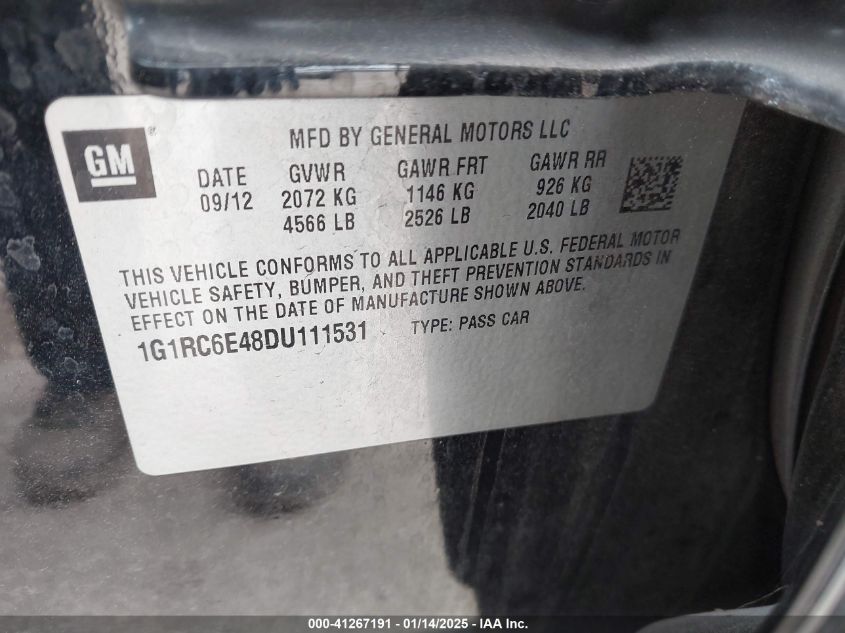 2013 CHEVROLET VOLT VIN: 1G1RC6E48DU111531
