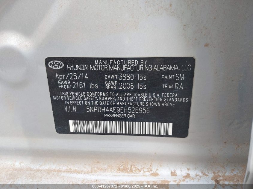 VIN 5NPDH4AE9EH526956 2014 Hyundai Elantra, SE no.9