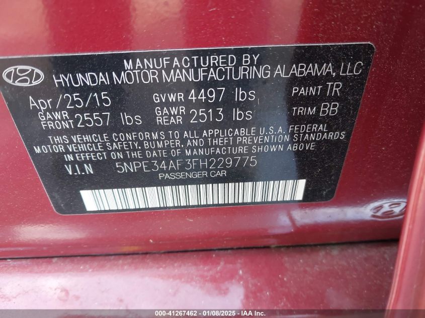 VIN 5NPE34AF3FH229775 2015 Hyundai Sonata, Limited no.9