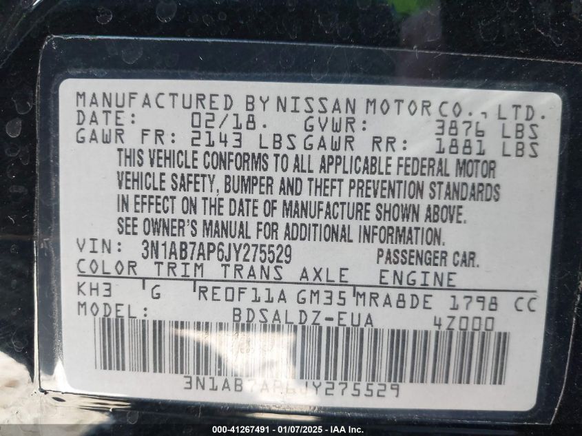 VIN 3N1AB7AP6JY275529 2018 NISSAN SENTRA no.9