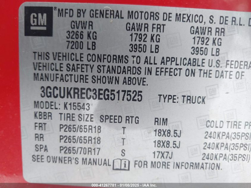 VIN 3GCUKREC3EG517525 2014 Chevrolet Silverado, K15... no.9