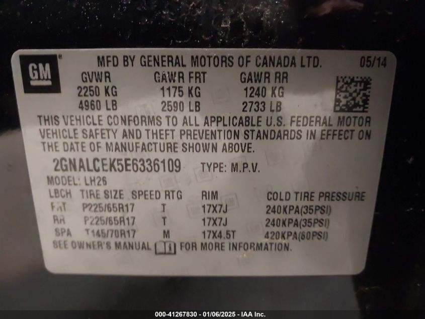 VIN 2GNALCEK5E6336109 2014 CHEVROLET EQUINOX no.9