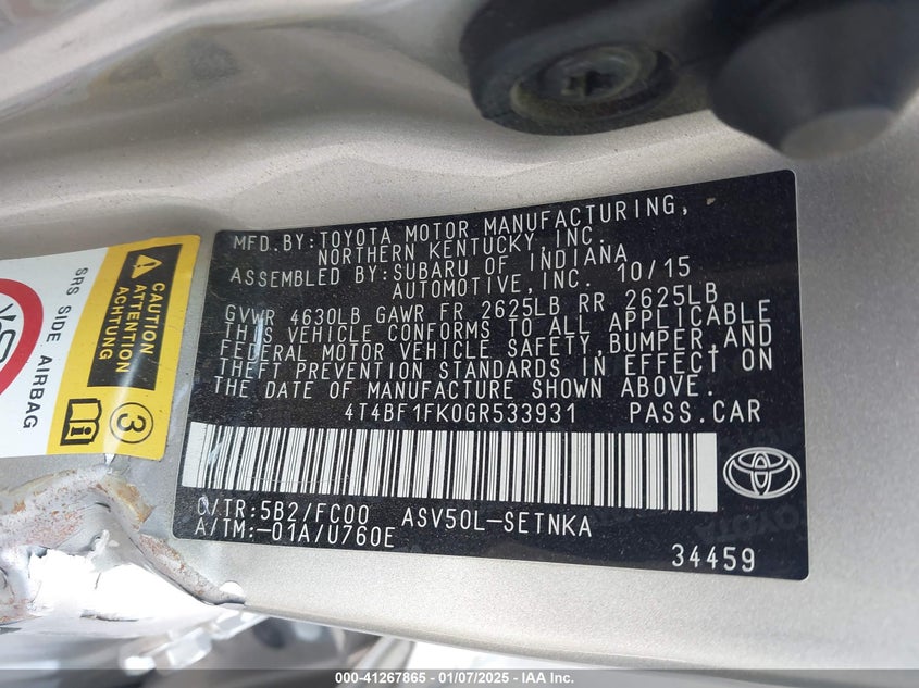 2016 TOYOTA CAMRY LE - 4T4BF1FK0GR533931