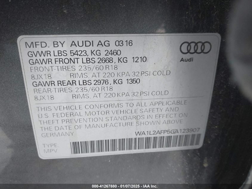 VIN WA1L2AFP5GA123907 2016 Audi Q5, 2.0T Premium no.9