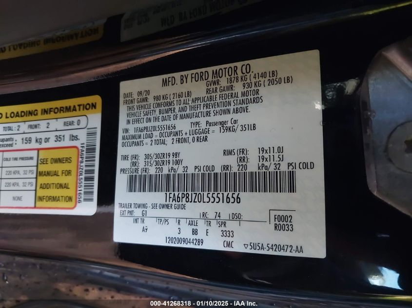 2020 Ford Mustang - 1FA6P8JZ0L5551656