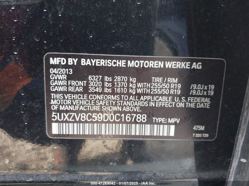 VIN 5UXZV8C59D0C16788 2013 BMW X5 no.9