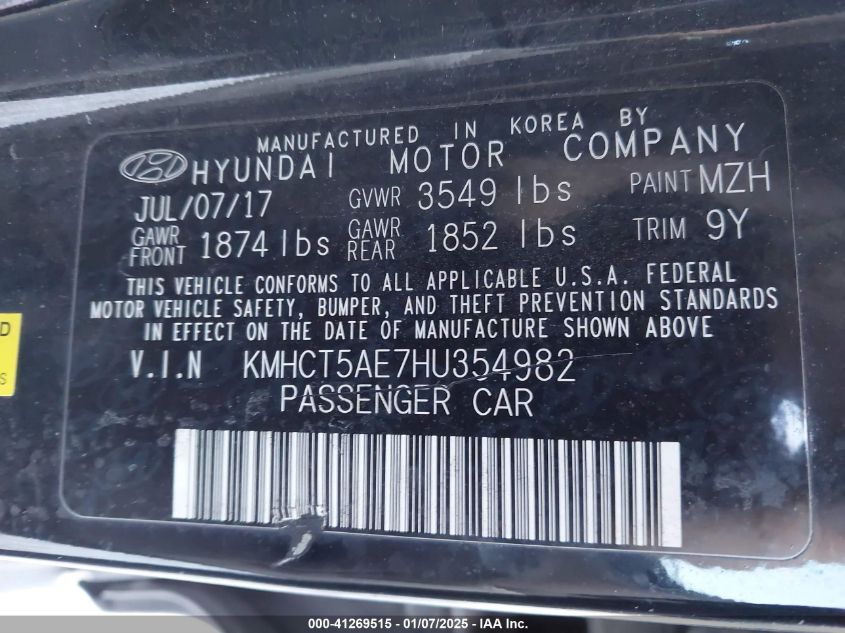 VIN KMHCT5AE7HU354982 2017 Hyundai Accent, SE no.9