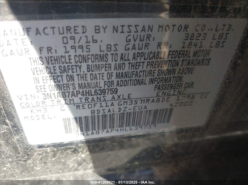 2017 NISSAN SENTRA VIN: 3N1AB7AP4HL639759