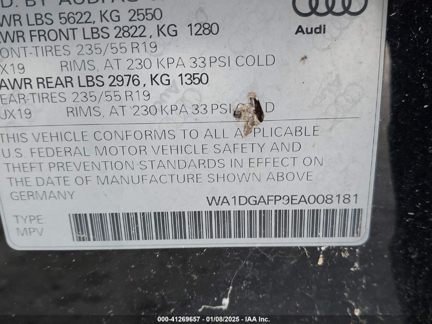 VIN WA1DGAFP9EA008181 2014 AUDI Q5 no.9