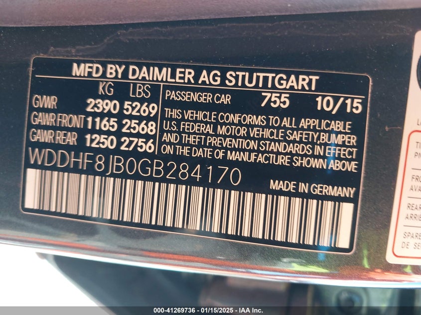 2016 BENZ E-CLASS E350 SPORT 4 VIN: WDDHF8JB0GB284170