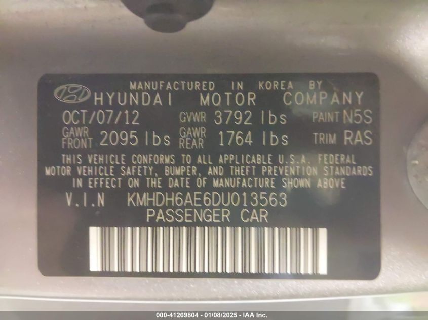 VIN KMHDH6AE6DU013563 2013 HYUNDAI ELANTRA no.9