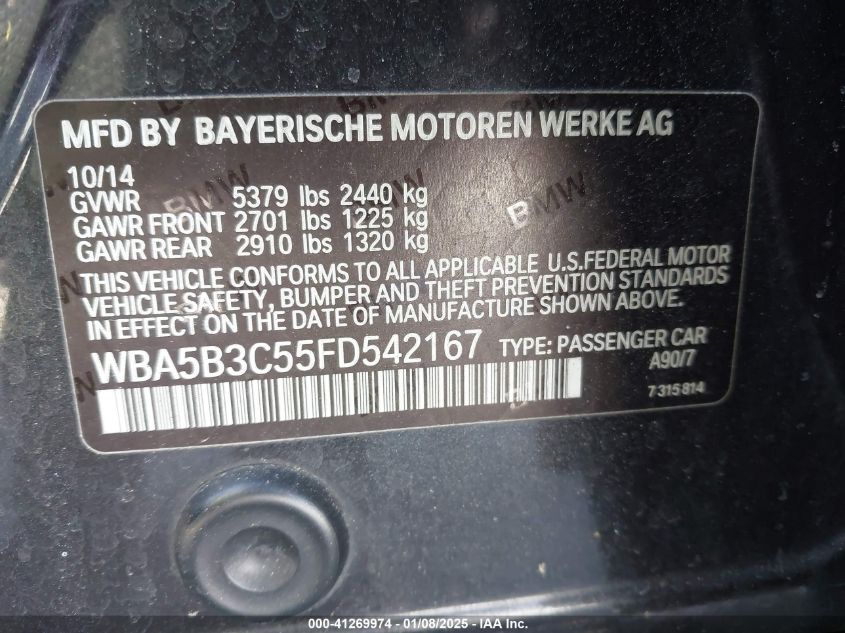 VIN WBA5B3C55FD542167 2015 BMW 5 Series, 535I Xdrive no.9