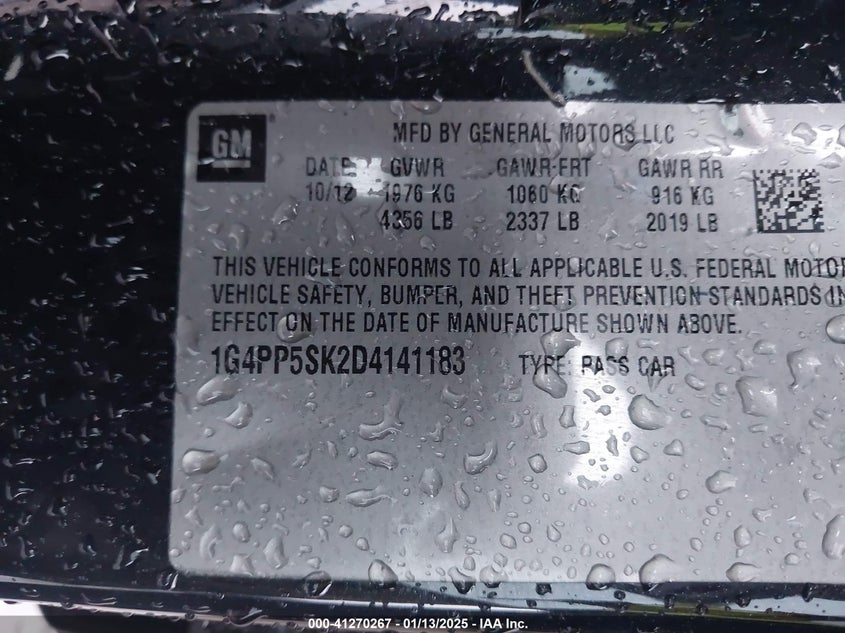 2013 BUICK VERANO VIN: 1G4PP5SK2D4141183