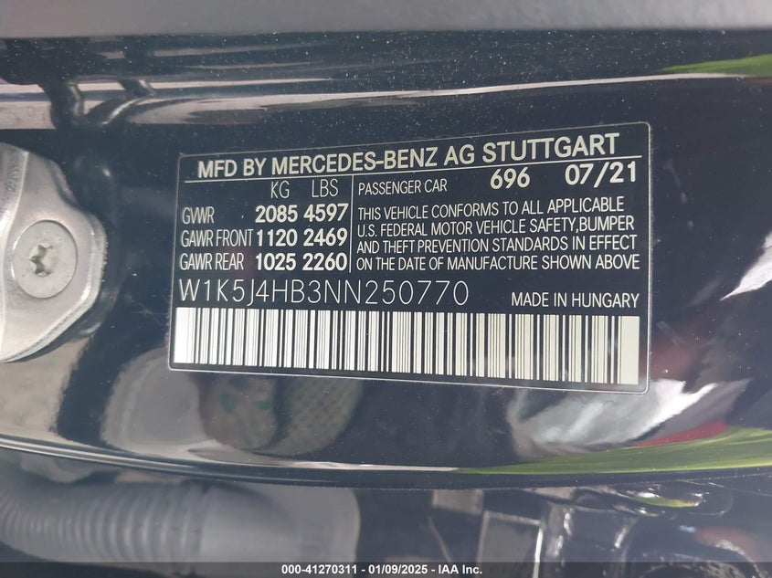 2022 MERCEDES-BENZ CLA 250 COUPE VIN: W1K5J4HB3NN250770