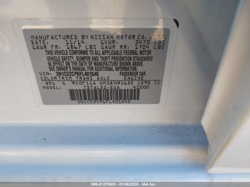 VIN 3N1CE2CP6FL401540 2015 NISSAN VERSA NOTE no.9