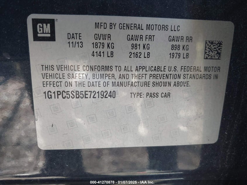2014 CHEVROLET CRUZE VIN: 1G1PC5SB5E7219240