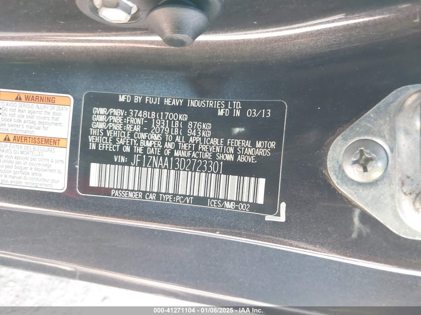 2013 SCION FR-S VIN: JF1ZNAA13D2723301