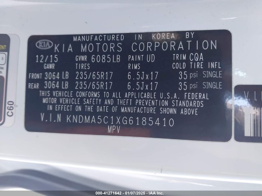 VIN KNDMA5C1XG6185410 2016 KIA SEDONA no.9