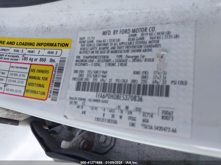 2014 FORD FUSION VIN: 1FA6P0HD8E5370836