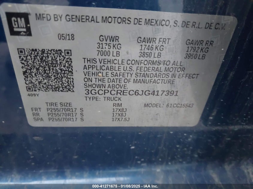 2018 CHEVROLET SILVERADO 1500 1LT - 3GCPCREC6JG417391